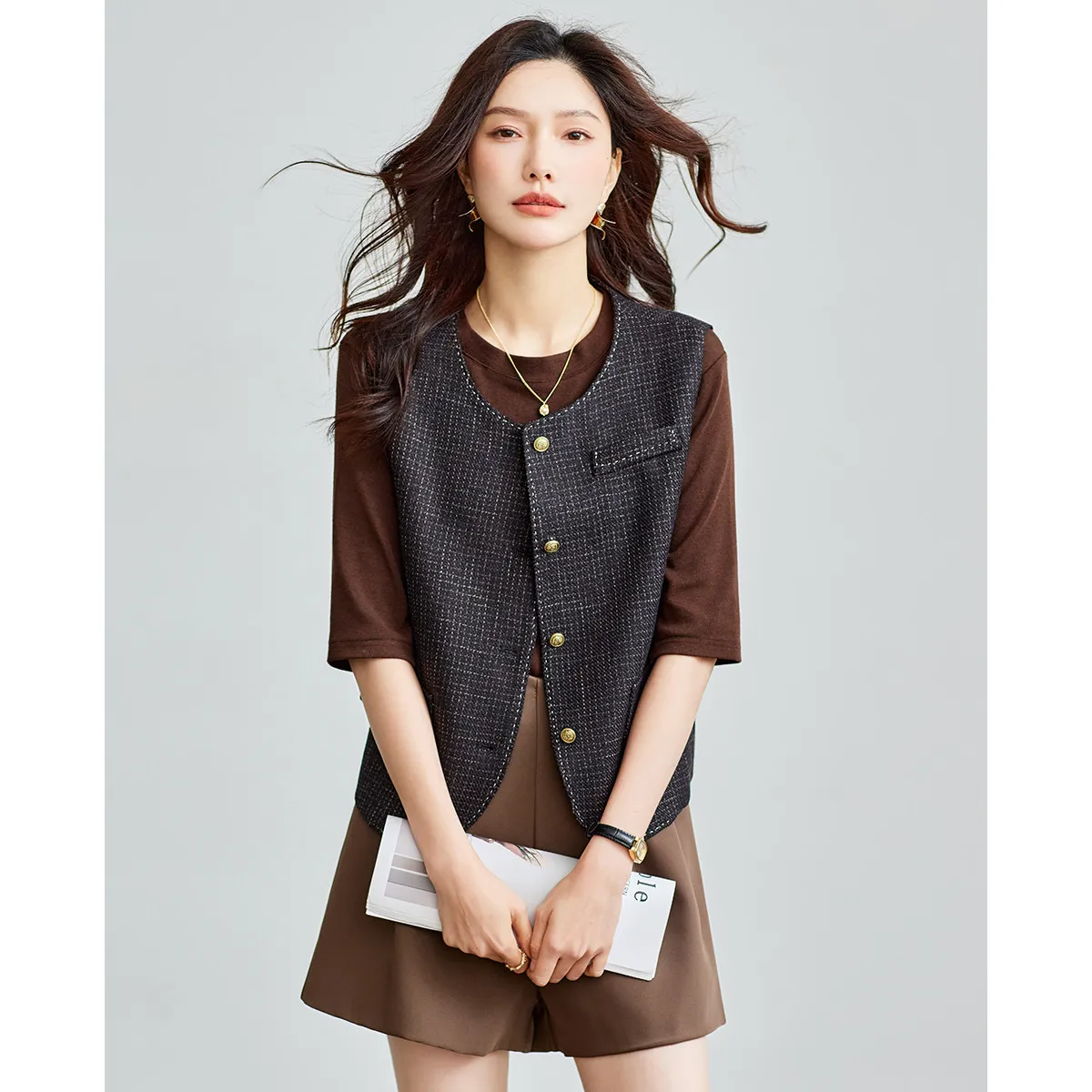 TERRE BLEUE Spring Fall Vest Loose Fit Women's