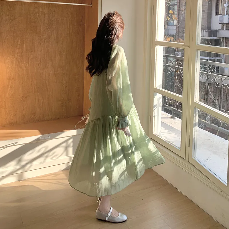 Pure Shimane Long Sleeved Dress Women's Light Green