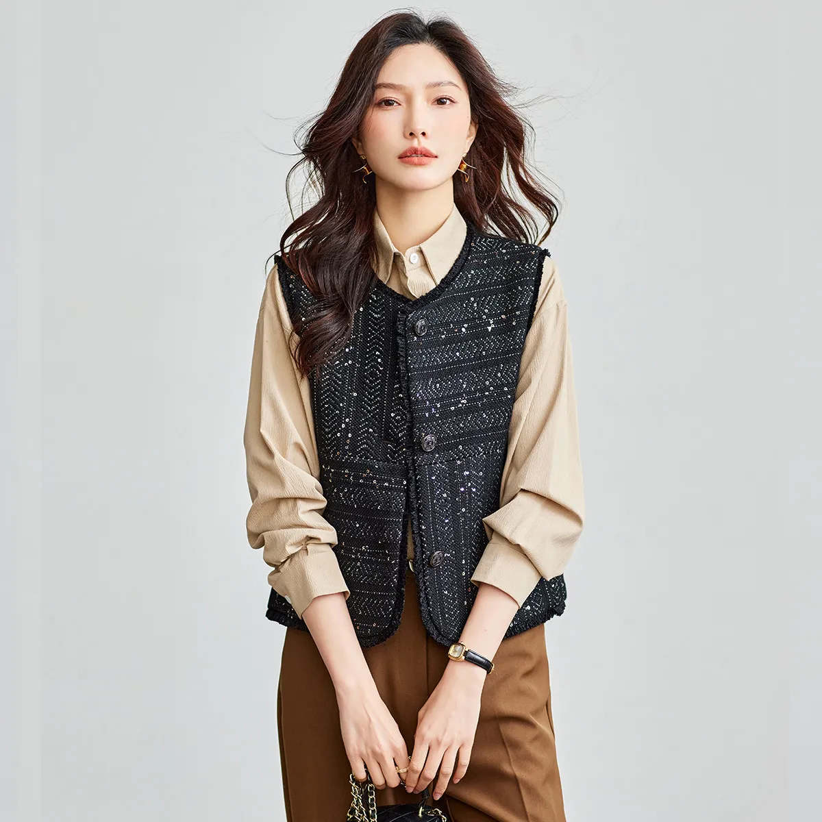 TERRE BLEUE Spring Fall Vest Loose Fit Women's