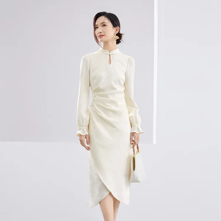 SENTUBILA Long Sleeved Dress Women's Pear Blossom Beige