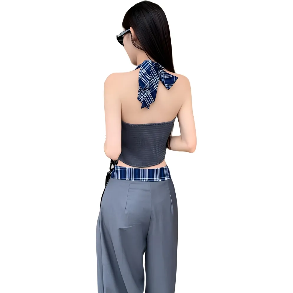 Garbege Casual Suits Women's Gray Tank Top Pants Clothing Sets