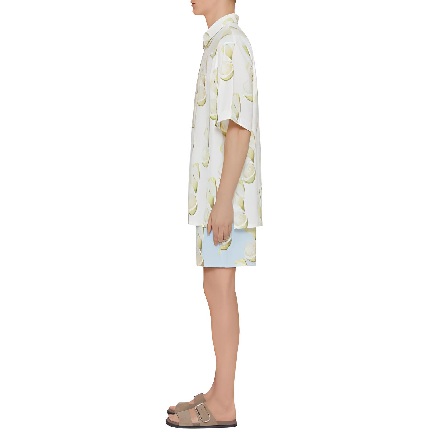 Givenchy Swim Shorts In Cotton Seersucker With Lemon Print Beach Shorts Men’s Blue