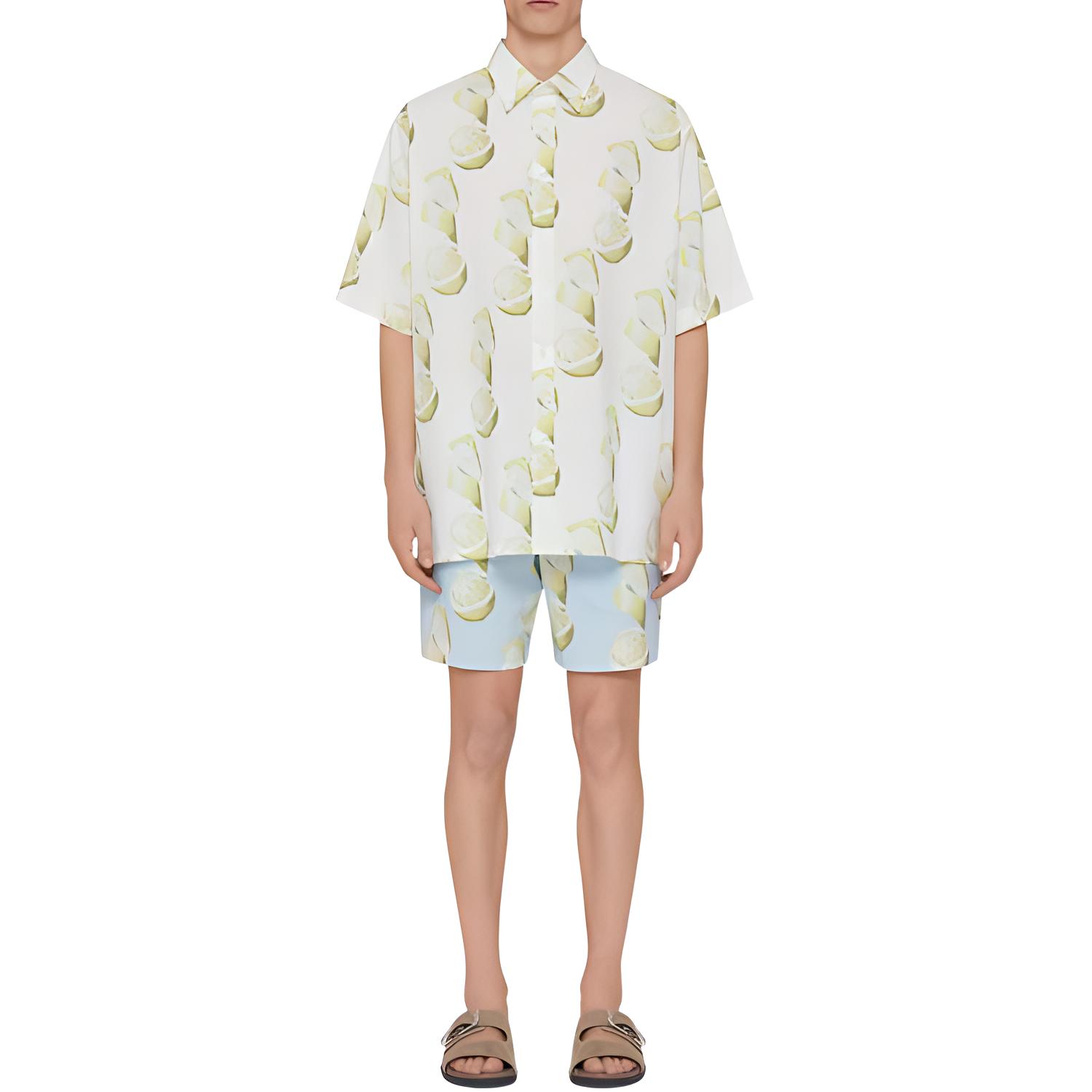 Givenchy Swim Shorts In Cotton Seersucker With Lemon Print Beach Shorts Men’s Blue