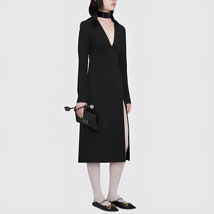 Женское платье Gucci с отложным воротником (черное) — фото 3