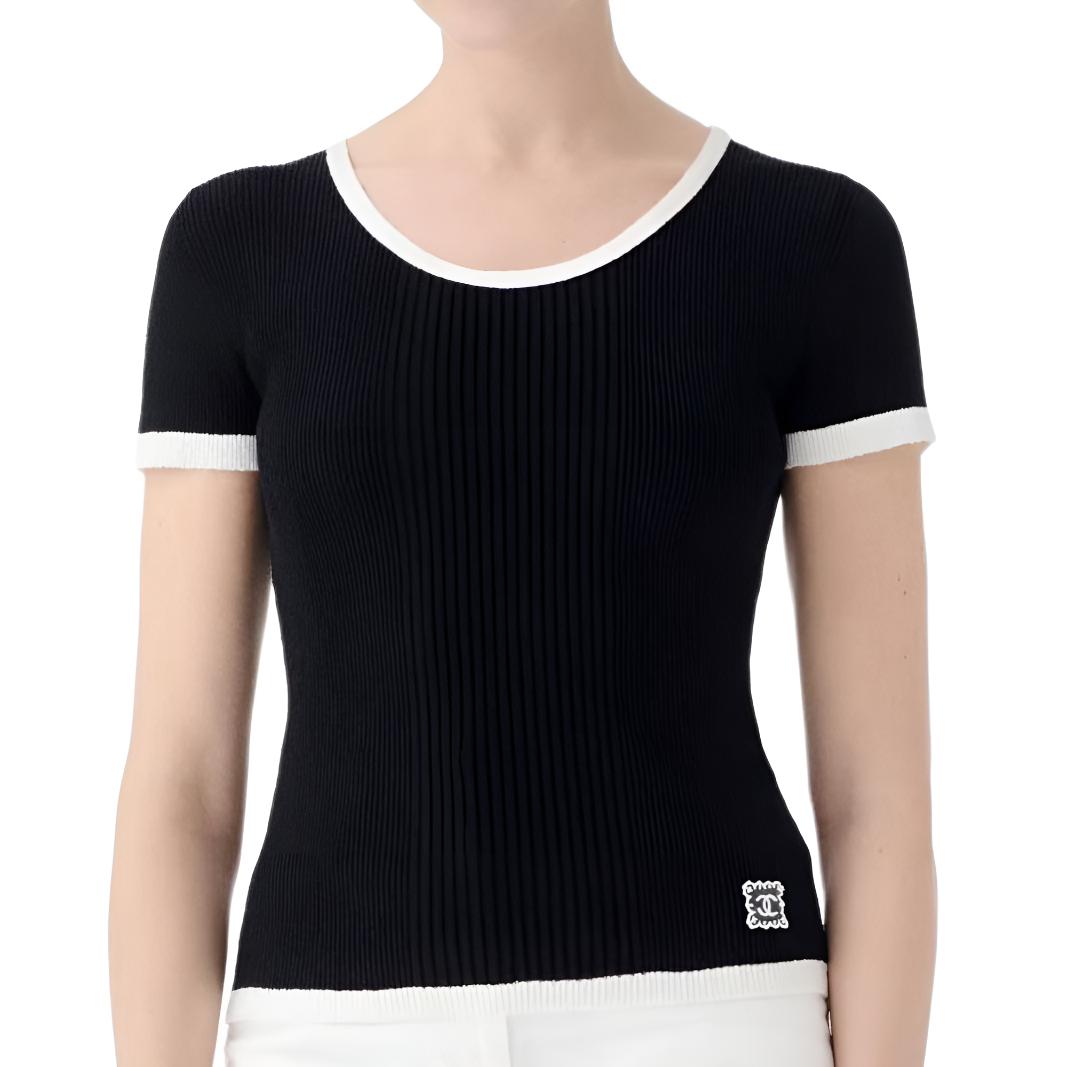 Женская футболка Chanel SS25T (бело-черная) — фото 3