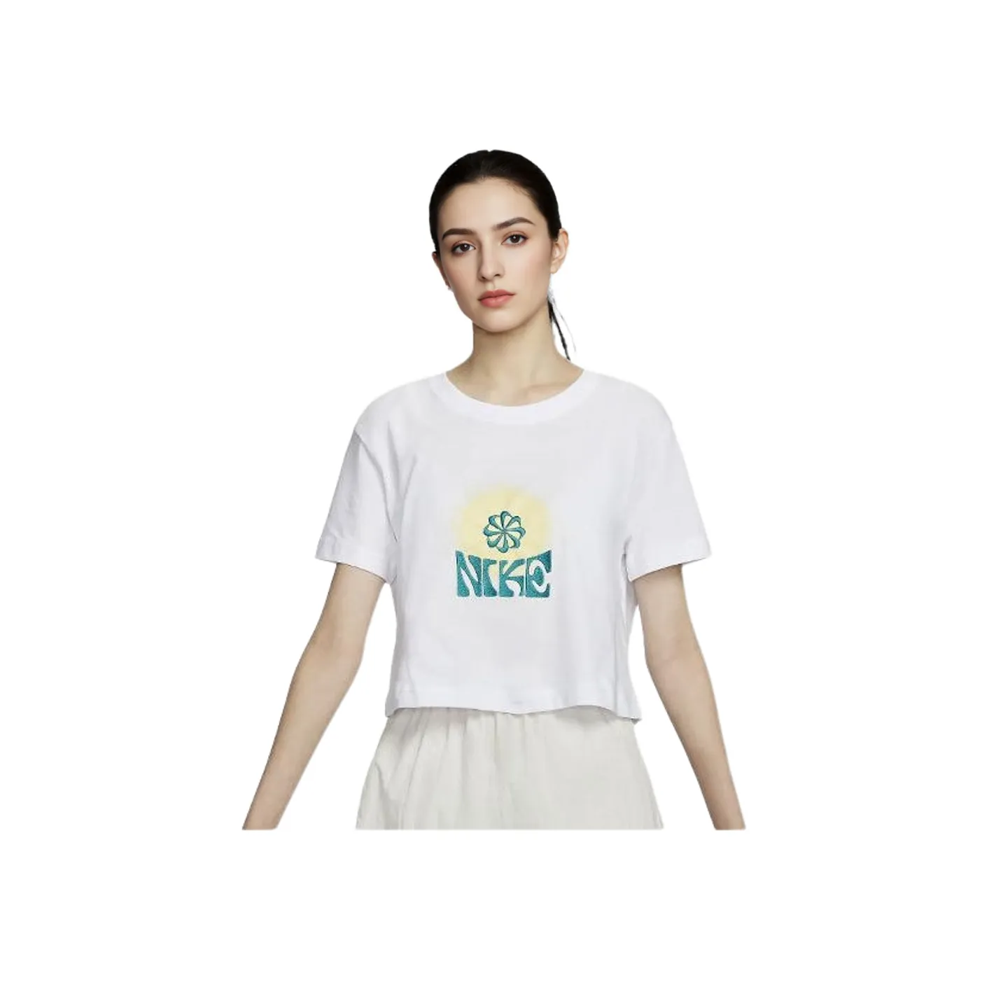 Nike Т-рубашка с рукавом-трубкой женская белая