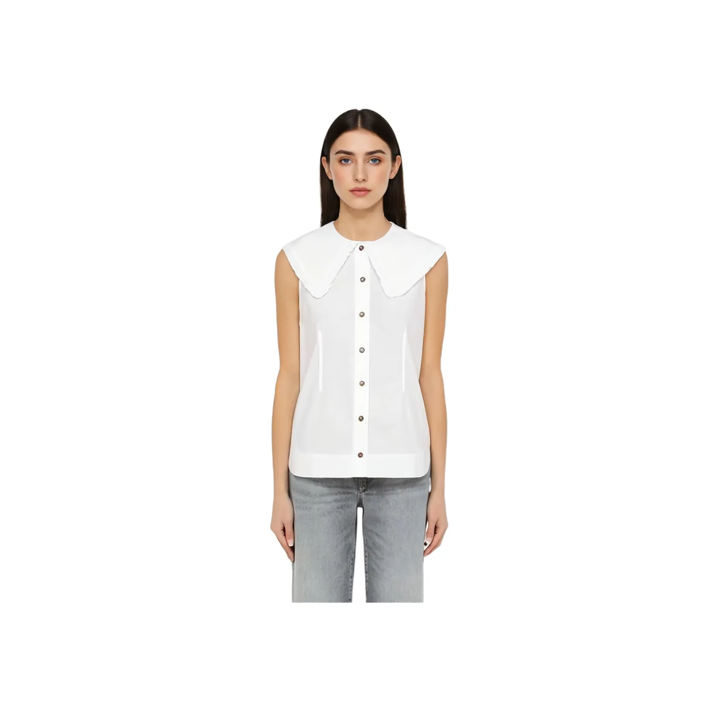 GANNI Ruffled Detail Sleeveless Blouse
