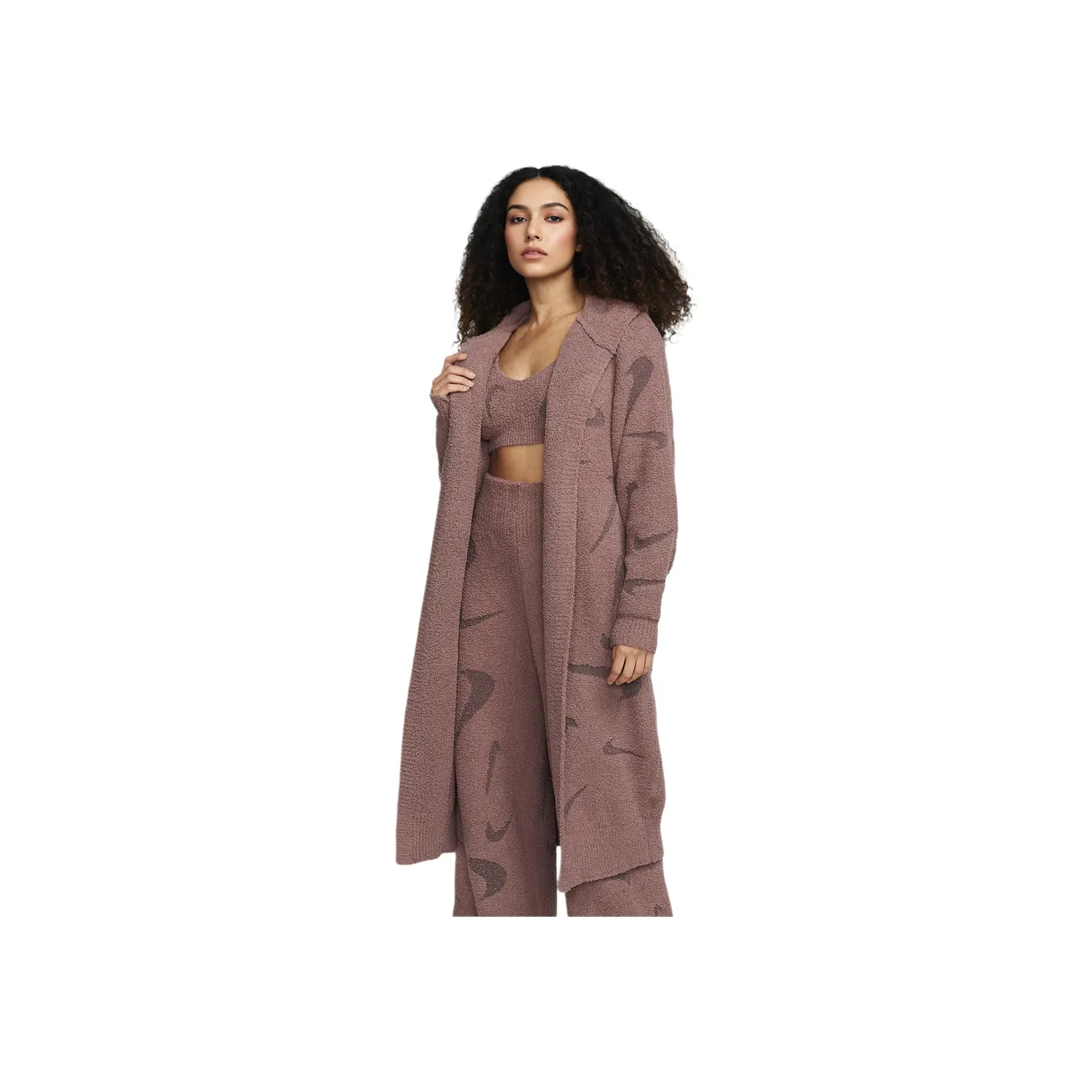 Nike Sportswear Women's Phoenix Cozy Boucle Long Knit Cardigan Mauve