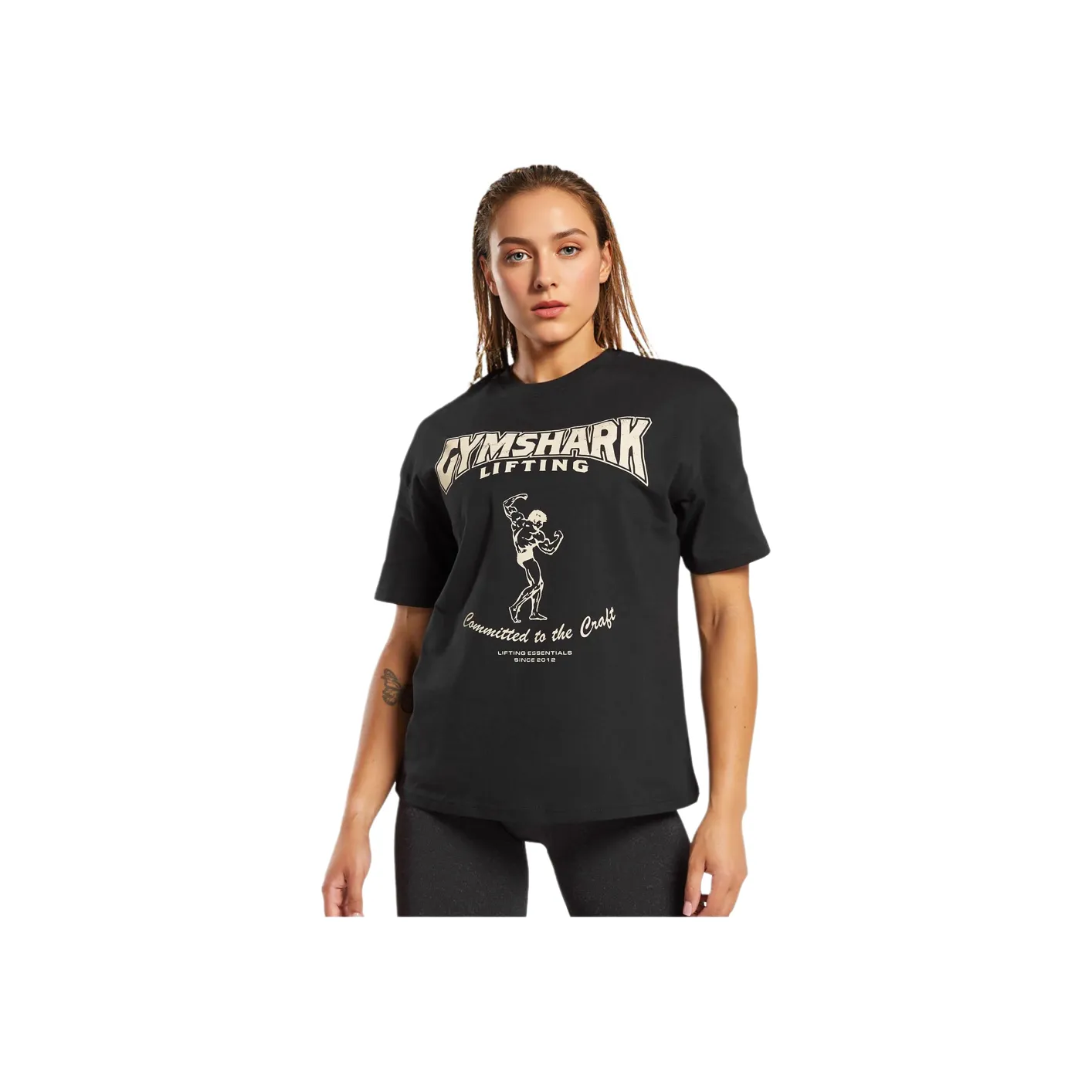 GYMSHARK Т-рубашка с оборванным рукавом женская черная