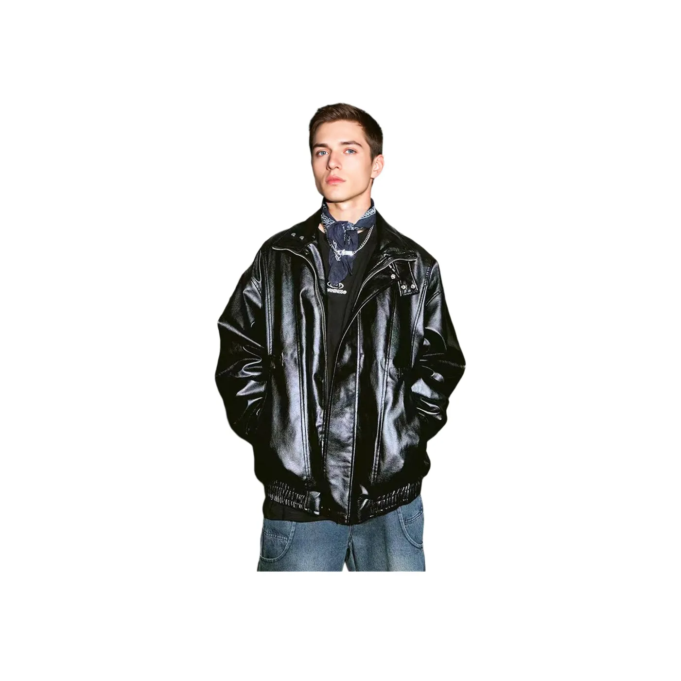 RAP PANDA Кожа Куртка Унисекс Черный