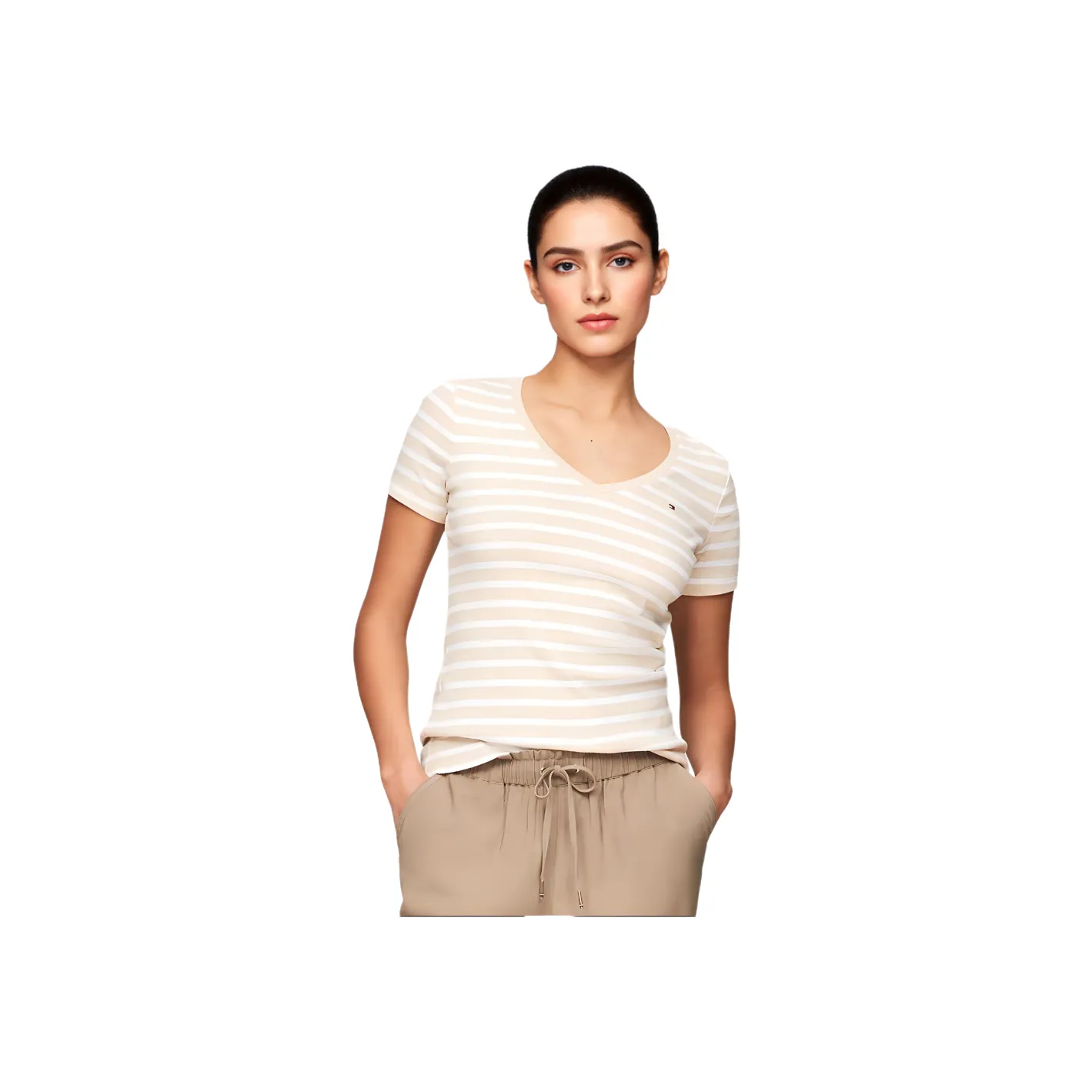 Tommy Hilfiger T-Shirt Women's Khaki & White Striped