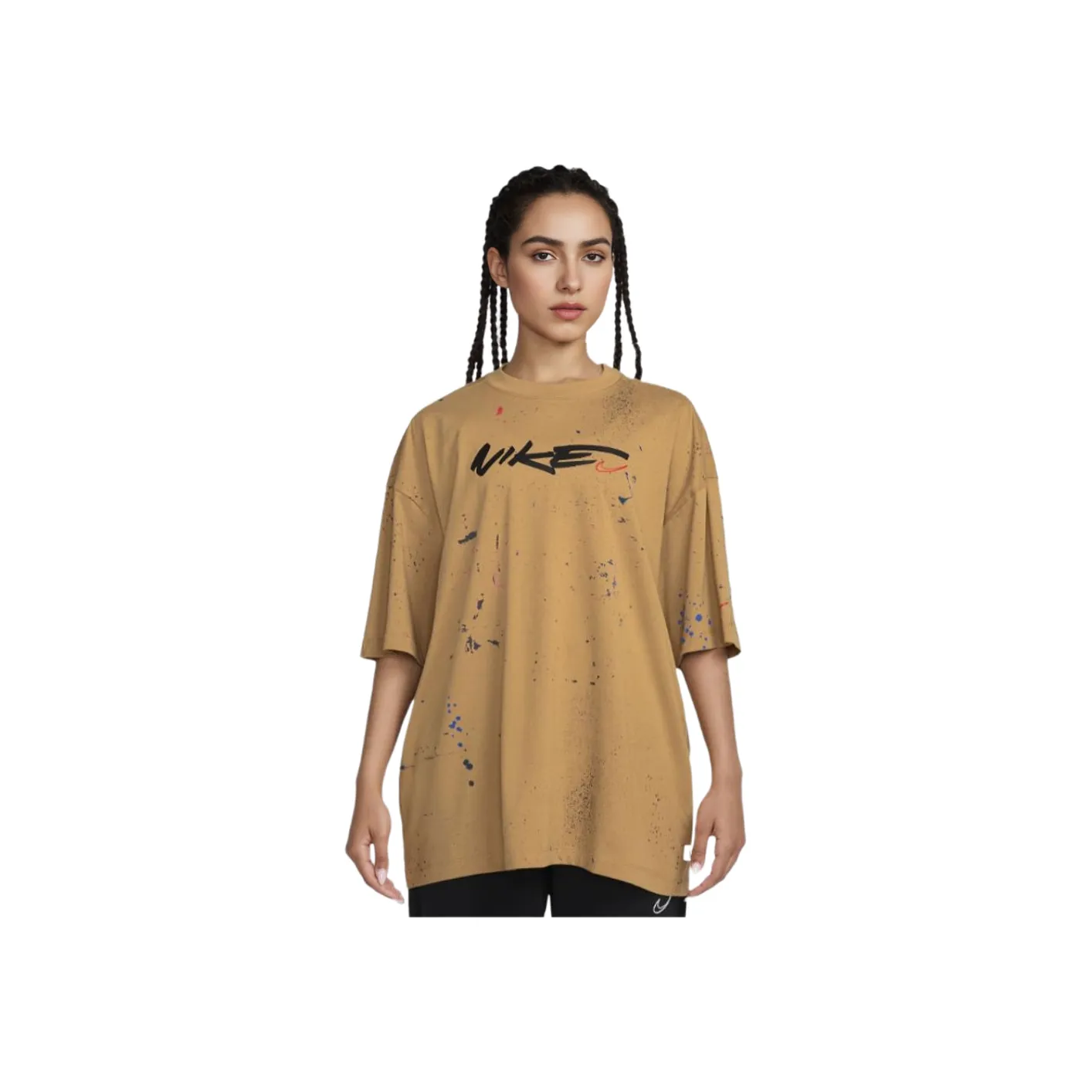 Nike Рукав с оборванным плечом T-рубашка Женская Хаки