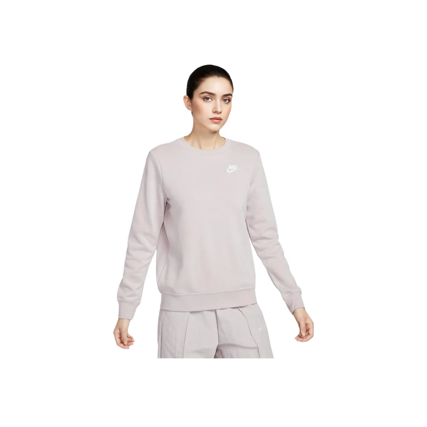 Nike Sportswear Club Флис Женский Свитшот с круглым вырезом Женский Платиновый Фиолетовый Белый