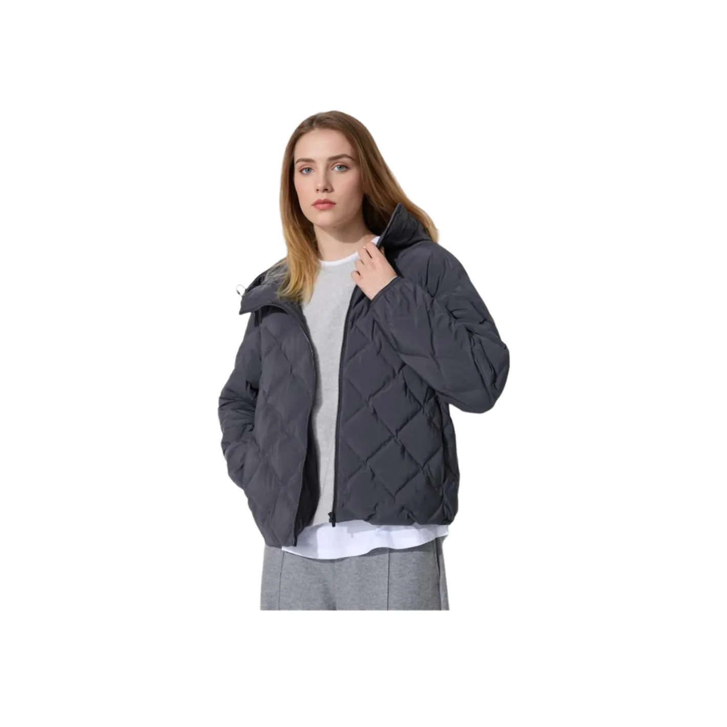 UNIQLO Хлопковый пуховик женский темно-серый