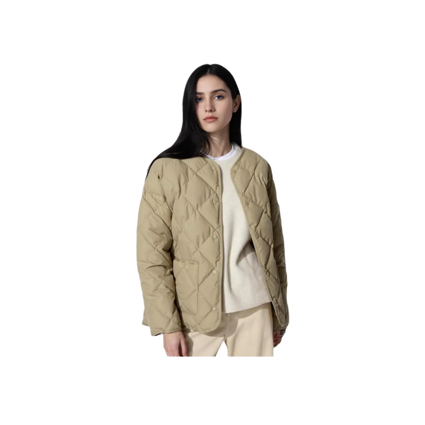 UNIQLO Хлопковый пуховик женский темно-бежевый