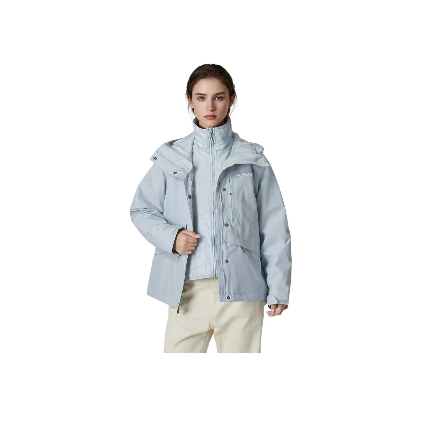 Columbia 2024 Fall Outdoor Hiking, High Altitude Climbing, Hiking, Cold Wave Thermal Windbreaker Jacket Women's Blue
