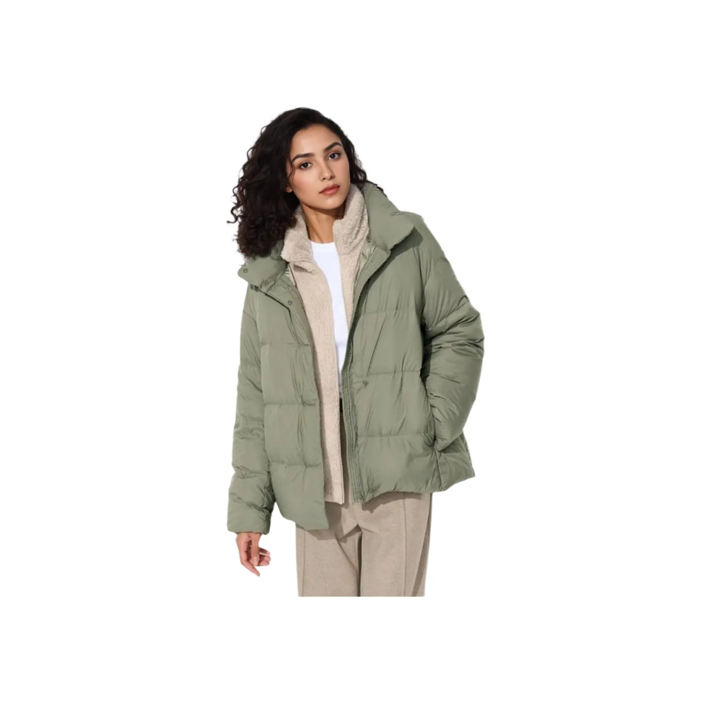 UNIQLO Пуховик Женский Оливковый