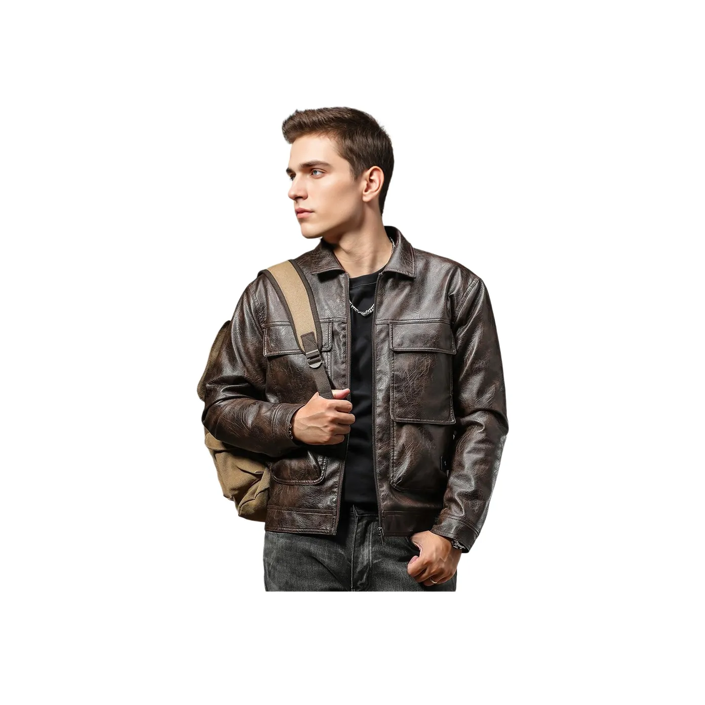 Seasonal Words Кожа Куртка Мужская Коричневая