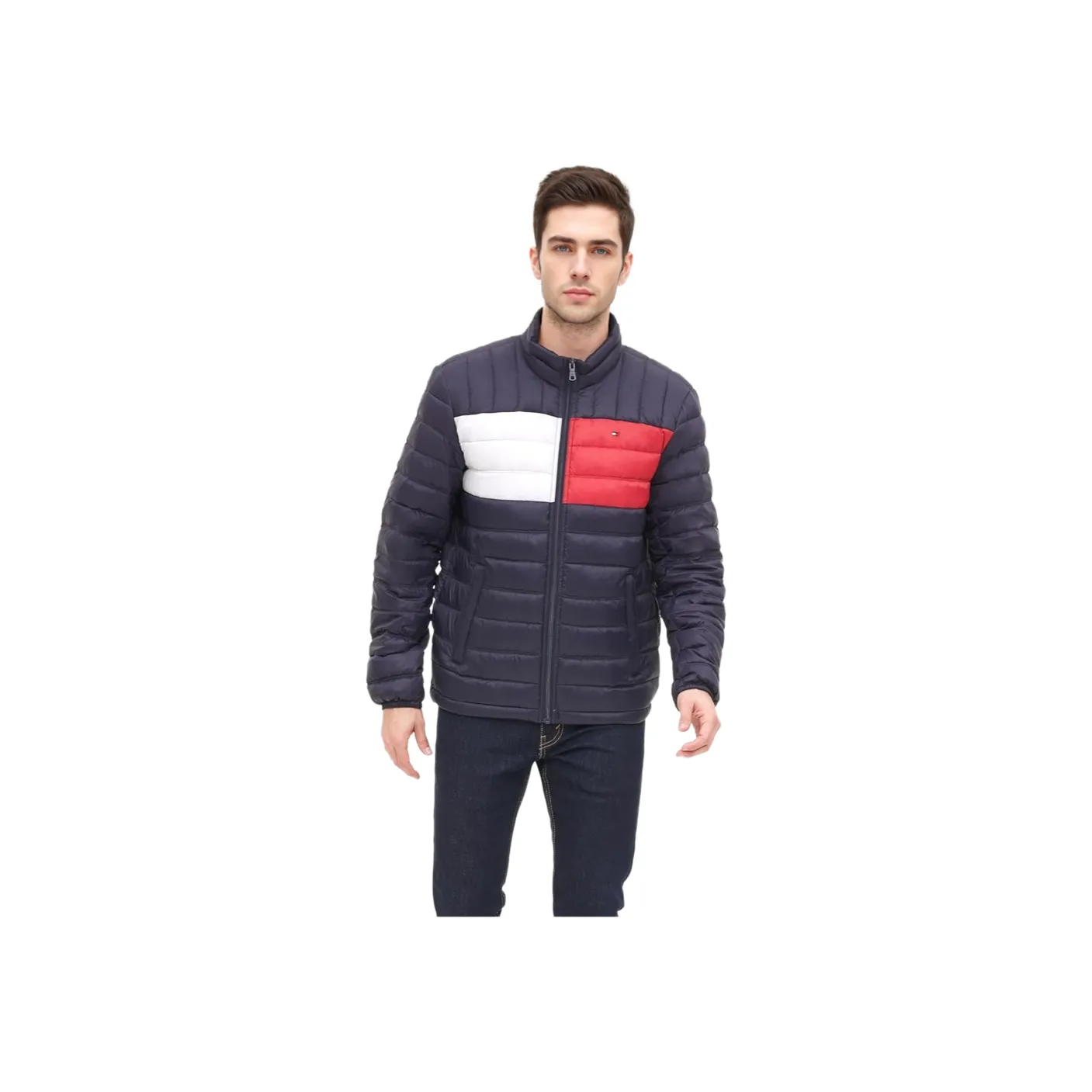 Tommy Hilfiger Пуховик Мужской Темно-синий Синий Многоцветный