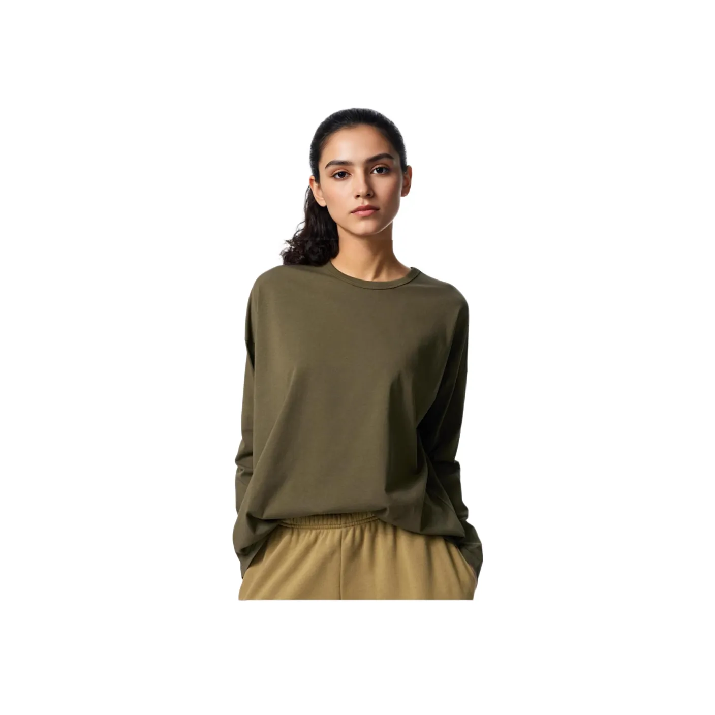 UNIQLO Drop Shoulder Sleeve T Shirt Women's Olive