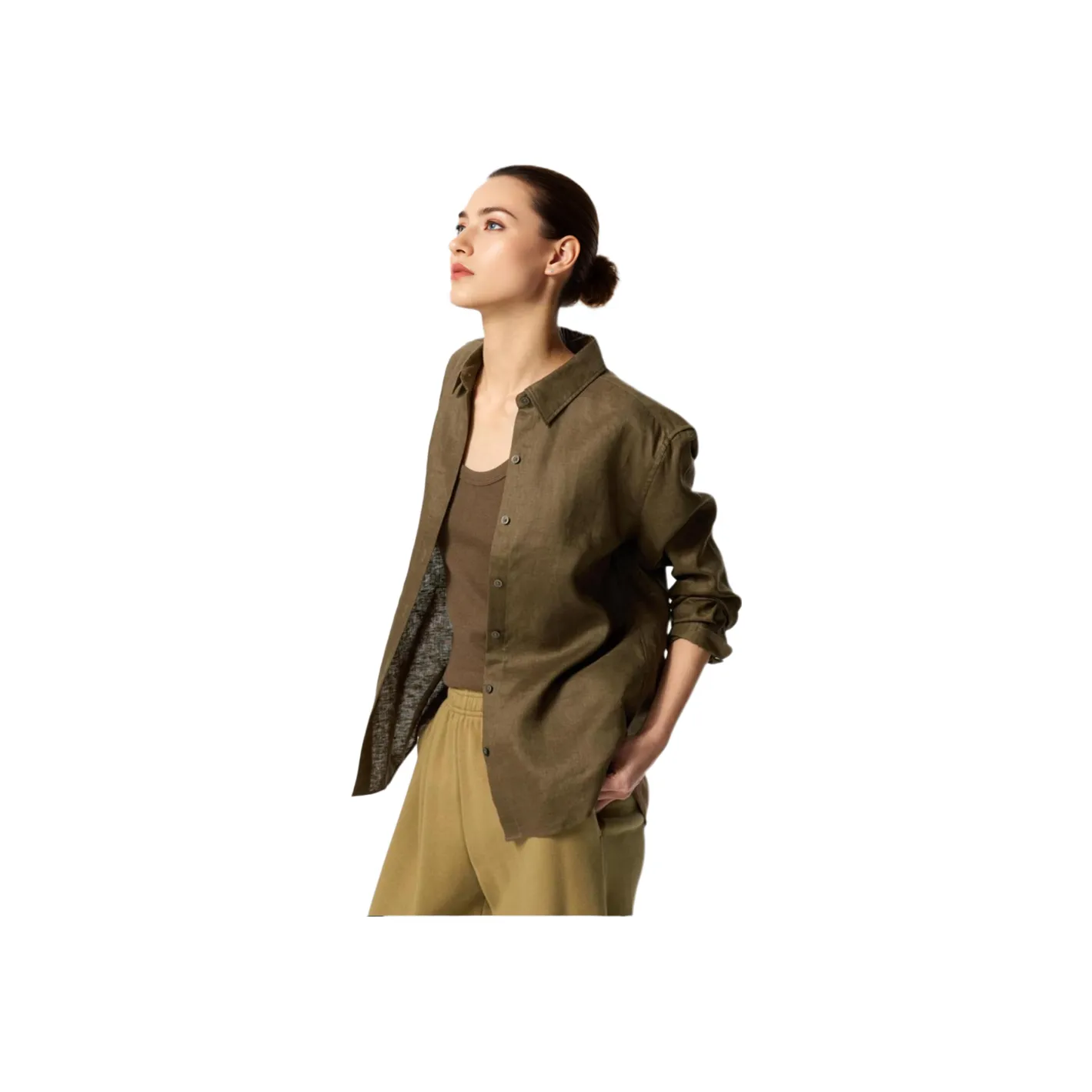 UNIQLO Рубашка Женская Темно-оливковая