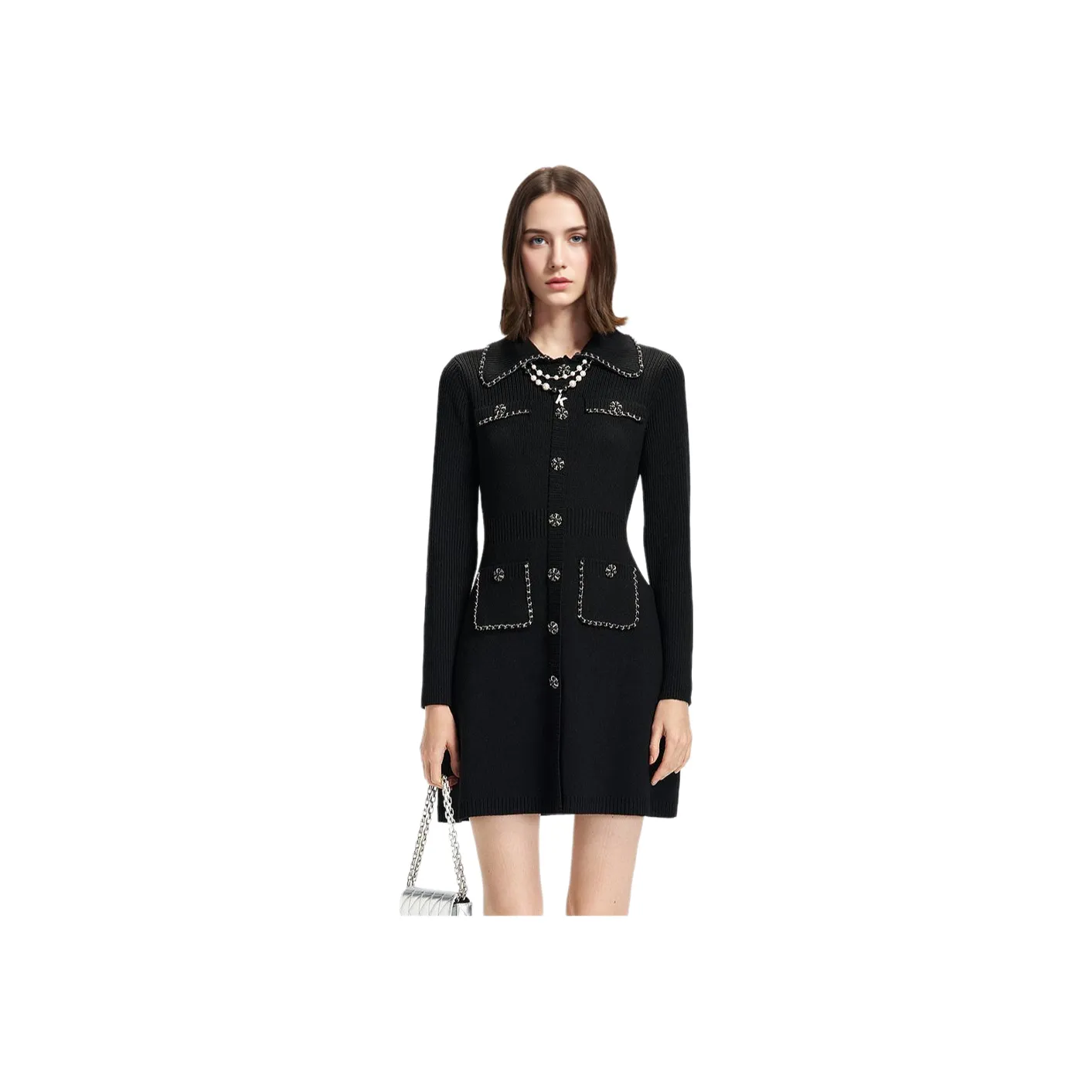 KARL LAGERFELD Длинное платье с длинными рукавами женское черное