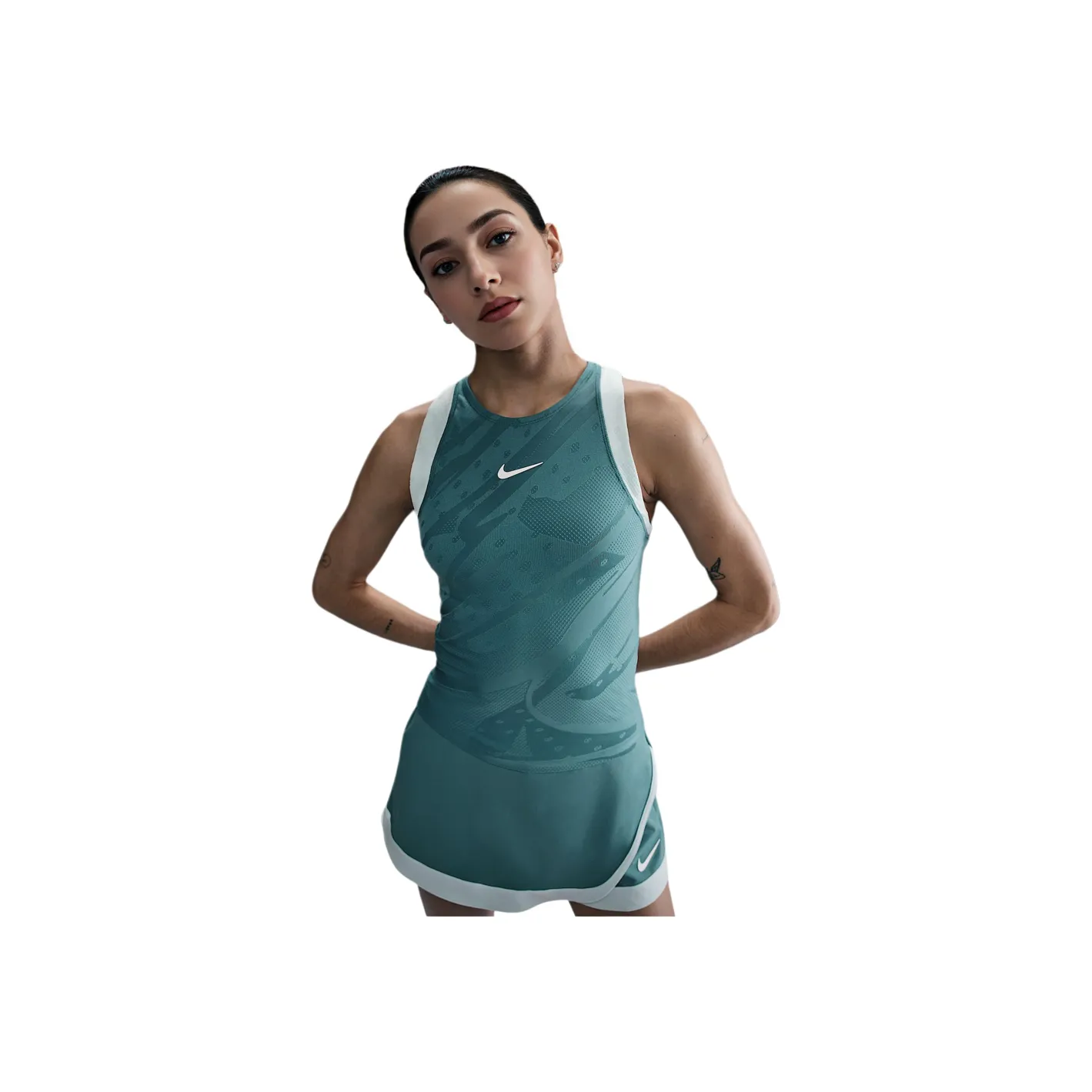 Nike Court SlamDri Майка для тренировок Женская Минеральный Синий Зеленый Ледниковый Синий Высокий ПРЕССУР Цвет Белый