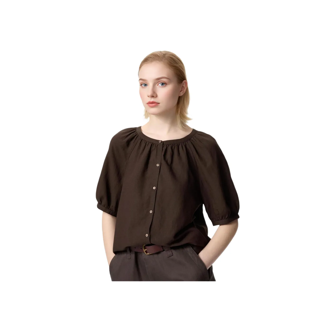 UNIQLO Рубашка Женская Темно-умбровая