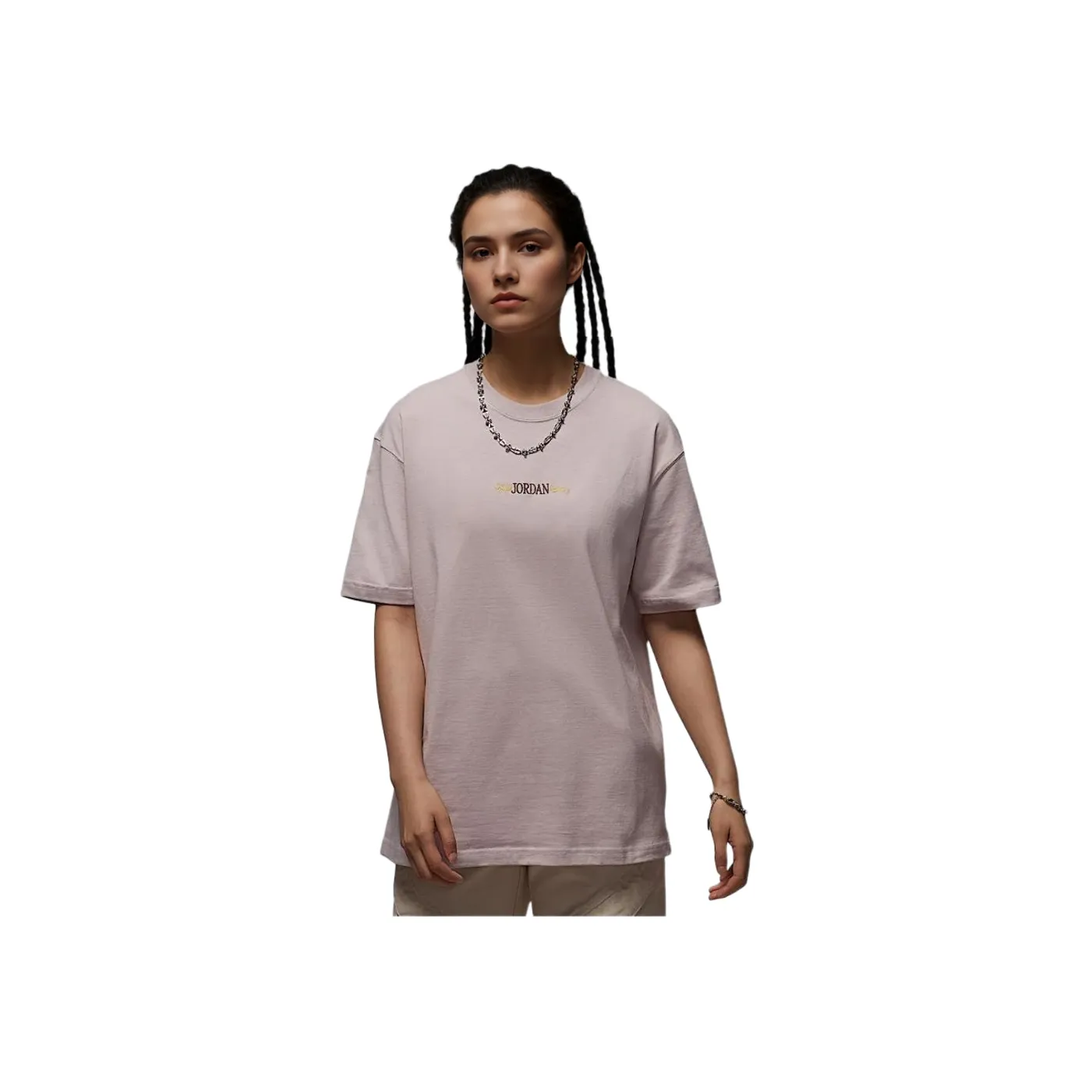 Джордан SS25 Рукав с оборванным плечом T-рубашка Женская Серый Фиолетовый