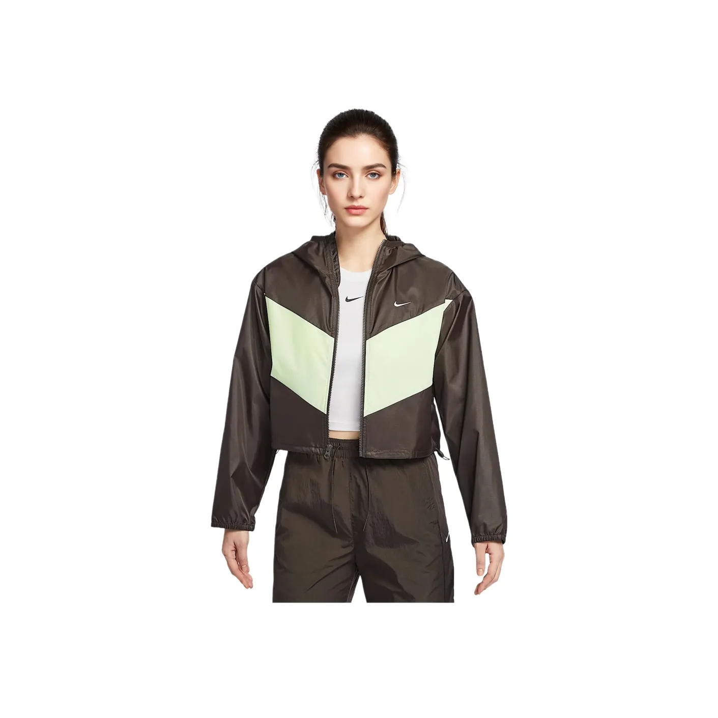 Nike Sportswear SS25 WINDRUNNER Куртка Женская Сатиновая Коричневая Светло-Желтая Зеленая Белая