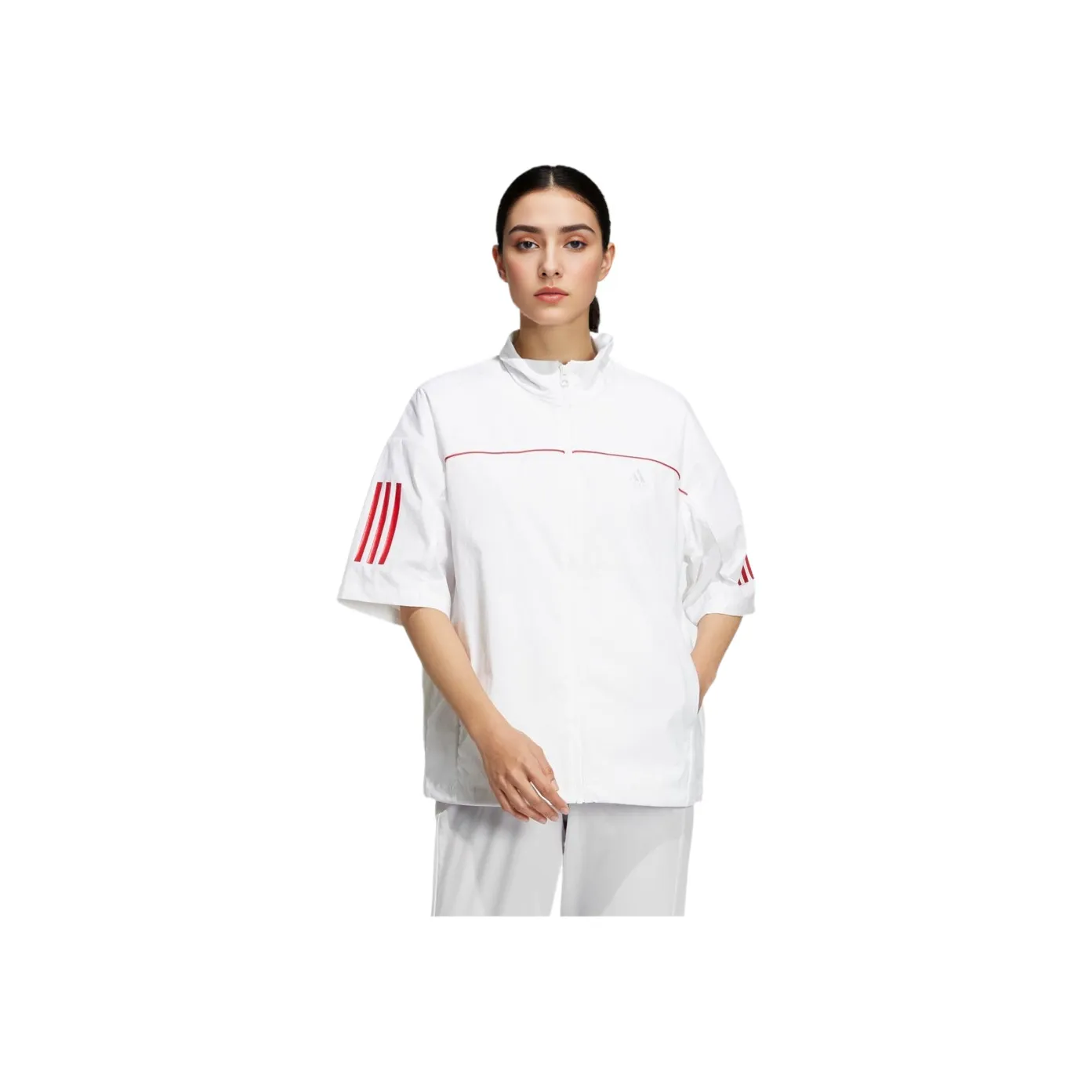 adidas Women'ss Striped Short-Sleeve Jacket White
