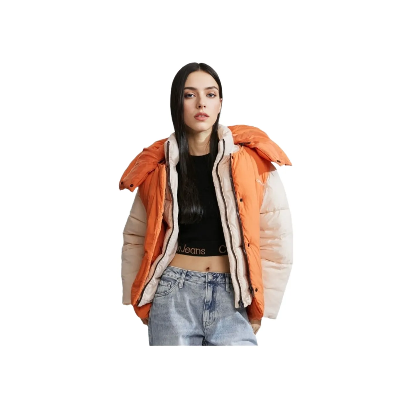 Calvin Klein Хлопковый пуховик женский с вырезом "Swallow's Neck" красного цвета