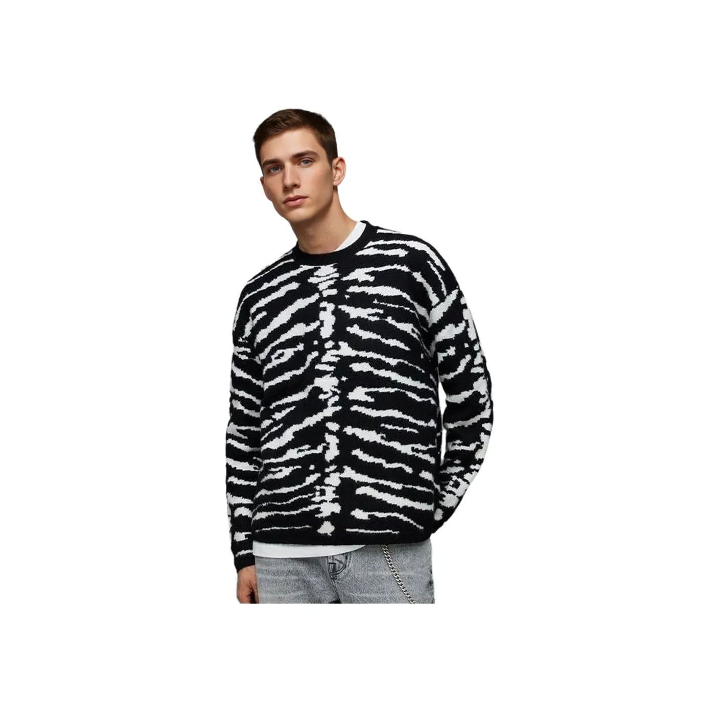 ALLSAINTS Трикотаж Мужской Черный Белый Полосы