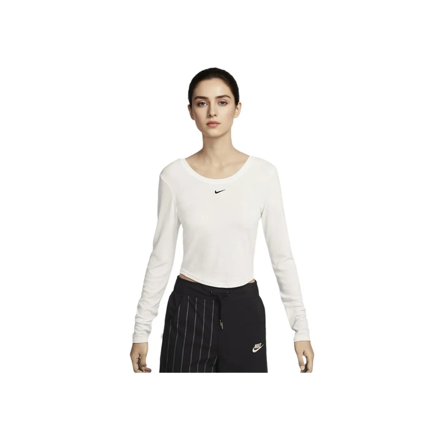 Nike Sportswear Chill Knit Women's Tight Scoop-Back Long-Sleeve Mini-Rib Top White
