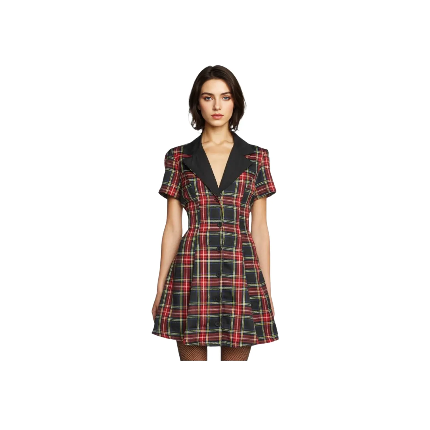 Dolls Kill Current Mood Devil YOU Don't Exist Платье в клетку Короткий рукав Платье Женские Lattice Клетчатый