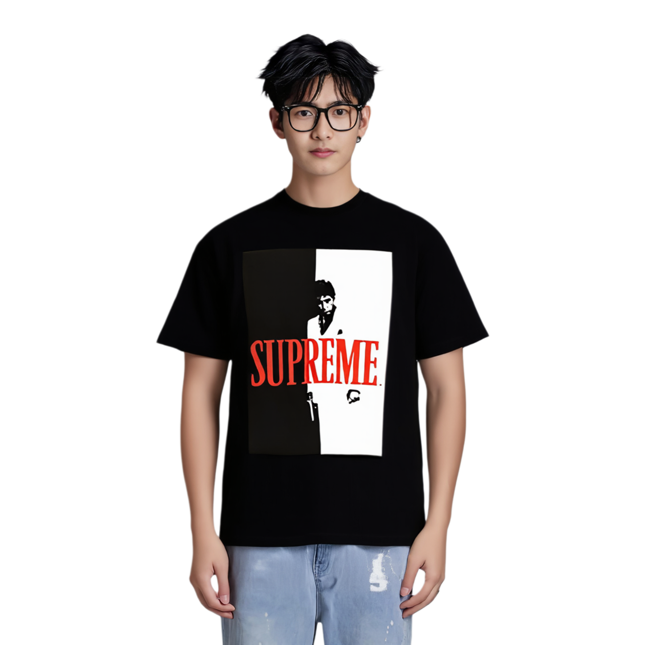 Футболка Supreme FW17 x Scarface Split Tee (черная) — фото 3