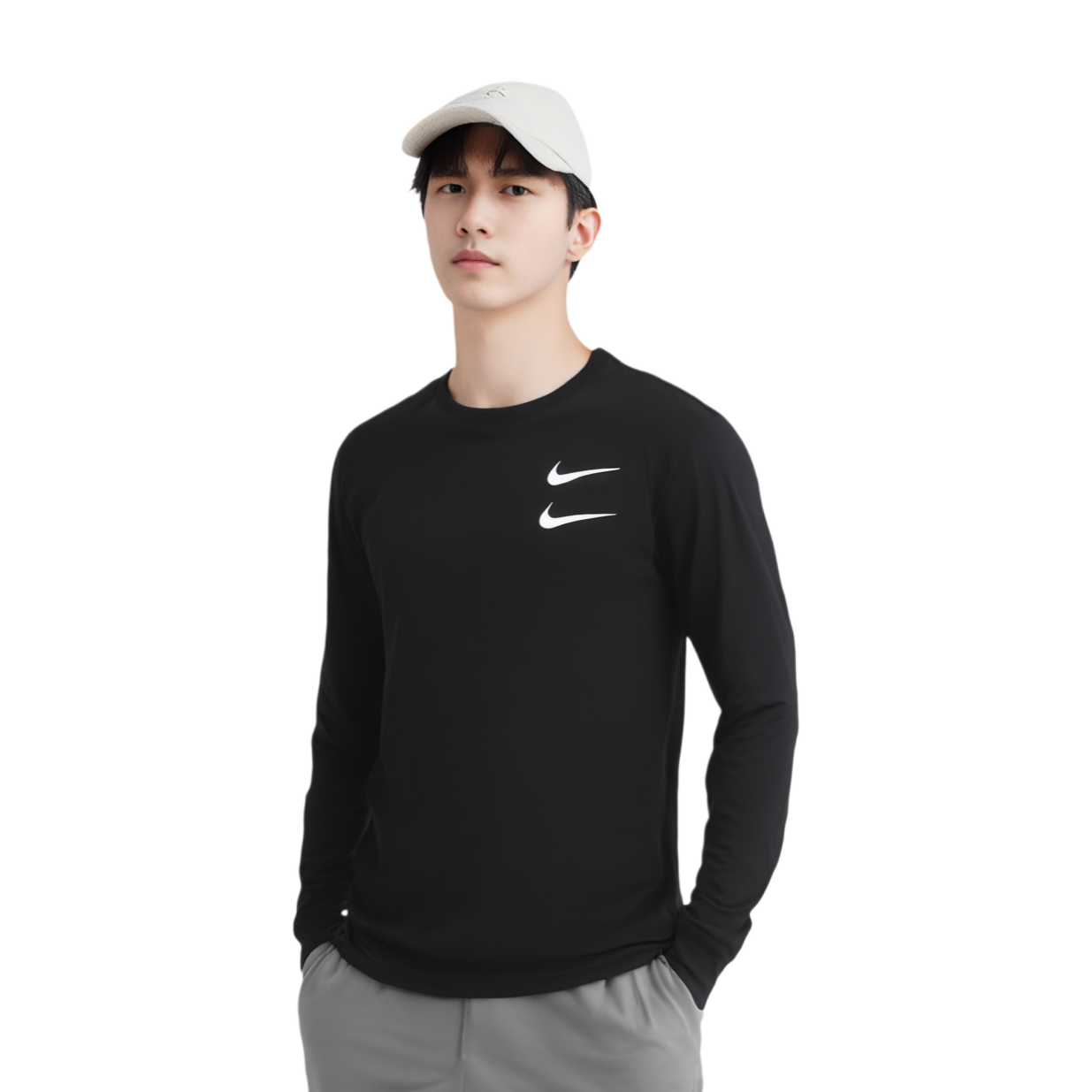 Мужской лонгслив Nike Sportswear Swoosh (черный) — фото 4