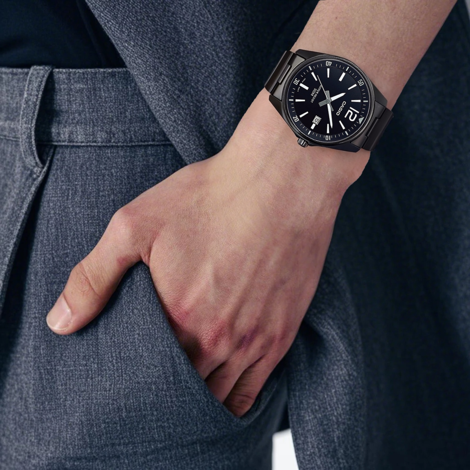Мужские часы Casio Standard Minimalist (серебристо-черные) — фото 3
