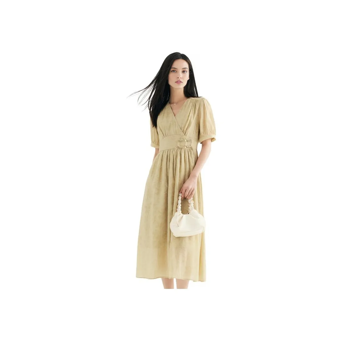 Fragment Short Sleeved Dress Women's Mustard Green