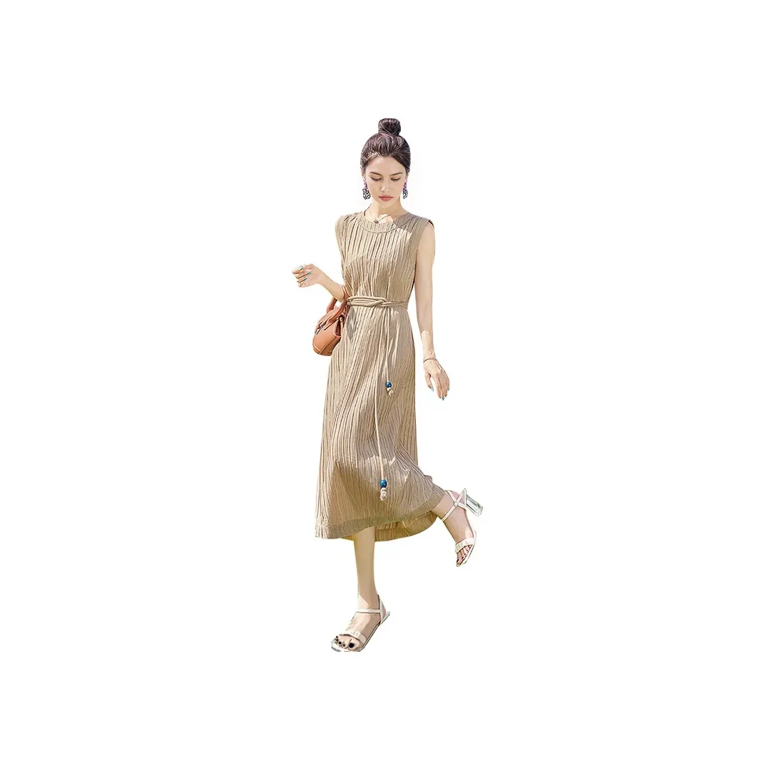 Cypress House Без рукавов Платье Женское Светлый хаки