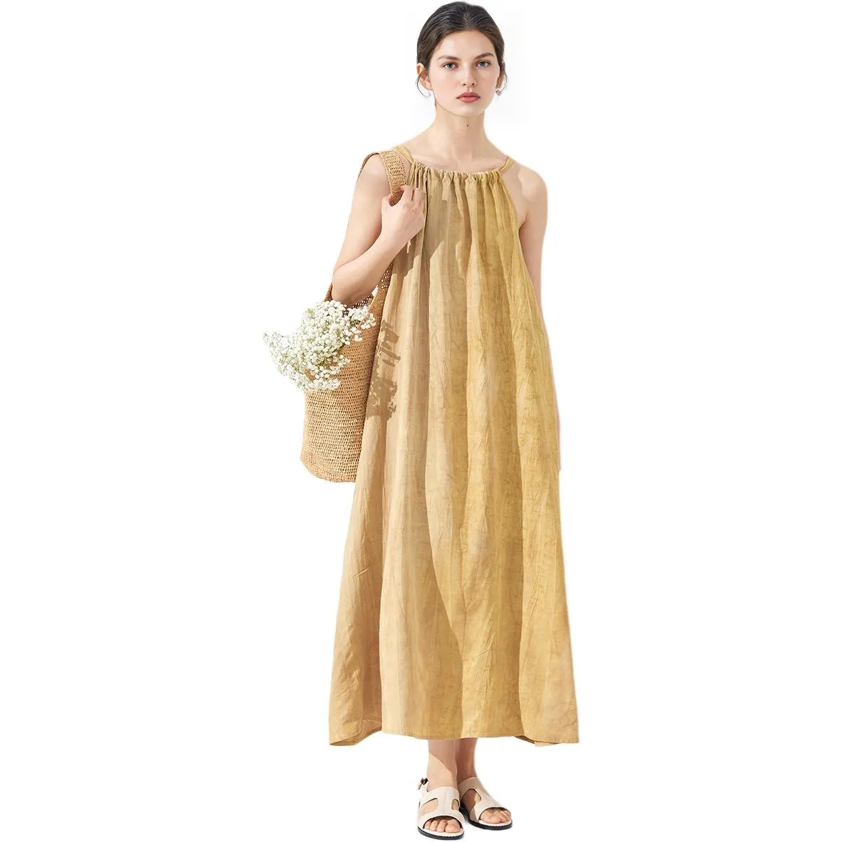 ZIMO Slip Dresses Women's Autumn Green Yellow