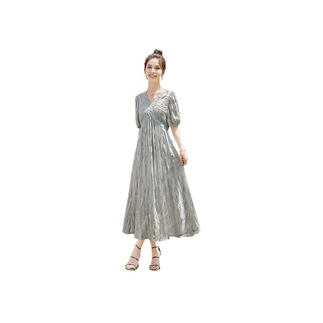 Cypress House Короткий рукав Платье Женское Светло-серое