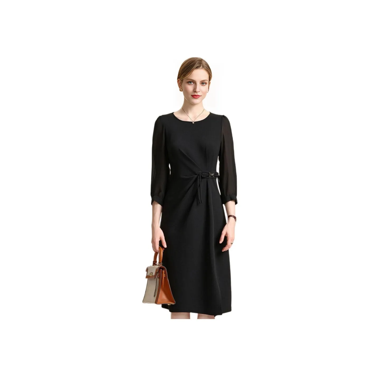 FENHONGMALI Long Sleeved Dresses Women's Black