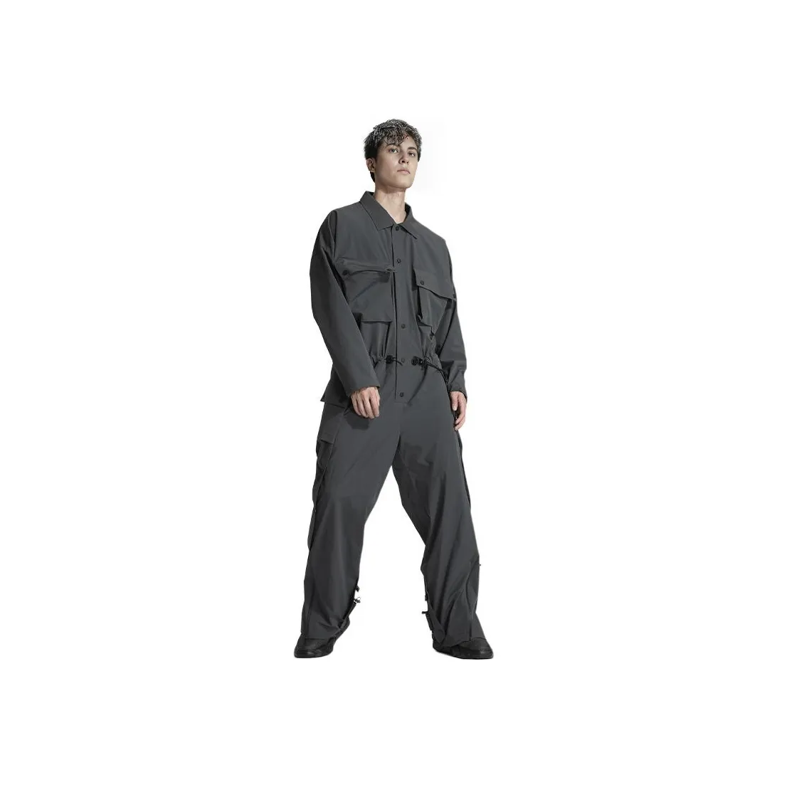 NORVINCY Cinched Waist Long Sleeved One Piece Stretch Workwear Two Piece Set For Fall And Winter Unisex