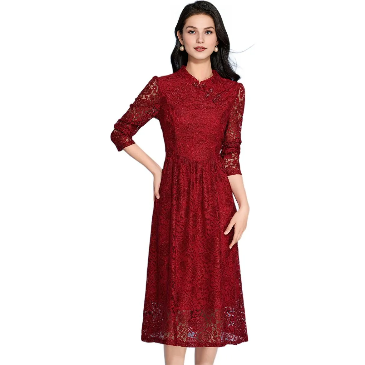 Mylan Длинное платье с длинными рукавами женское красное