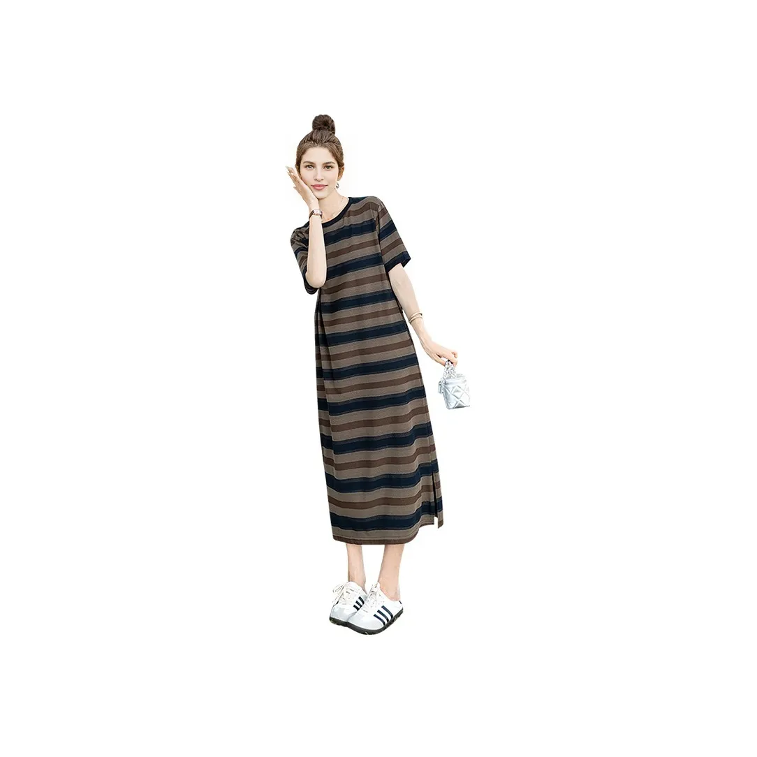 Cypress House Короткий рукав Платье Женское Темно-синий Полосы