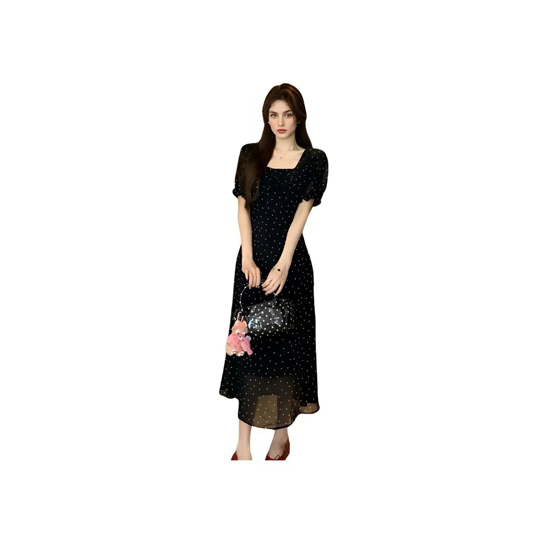 Si Bei'er Short Sleeved Dress Women's Black Polka Dot