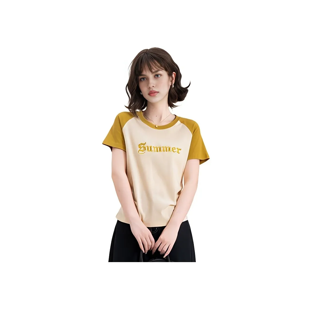 FAWENXIANGZI T Shirts Women's Beige Yellow+Yellow Green
