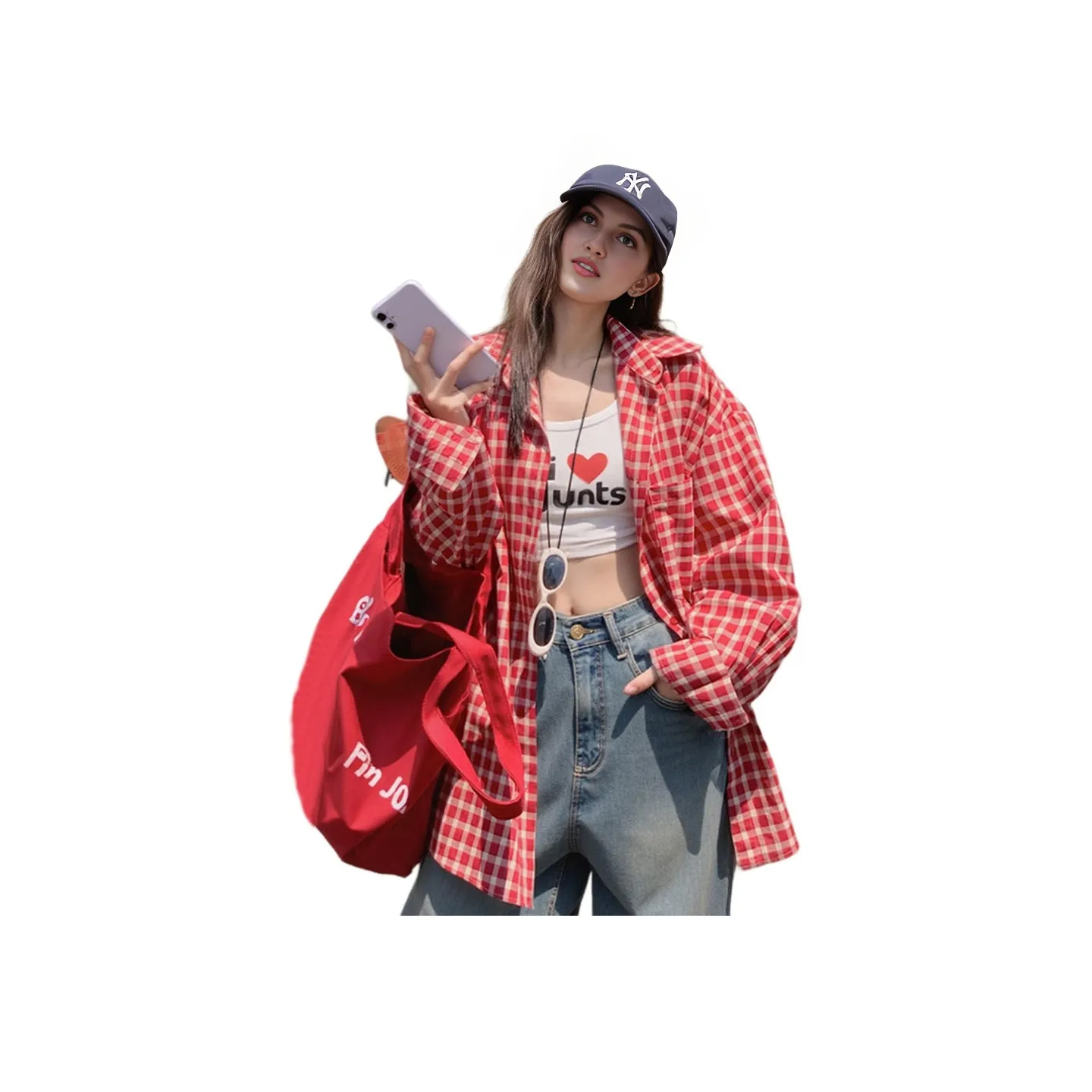 Wbwq Красная клетка Женские Рубашки