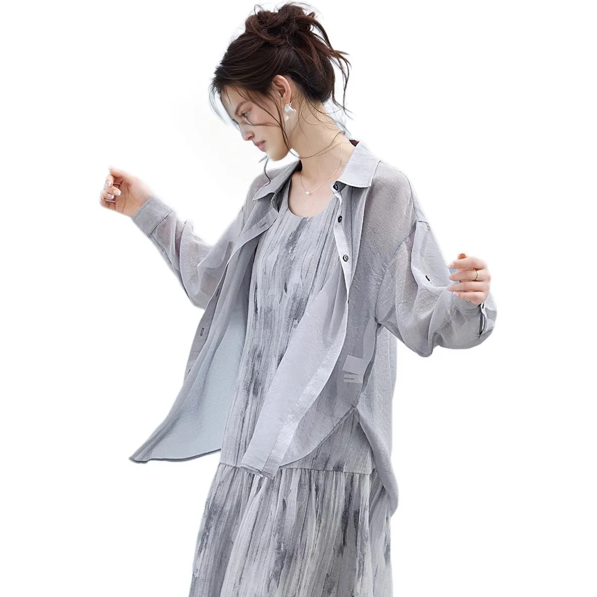 MOHANYIMEI Серые Женские Рубашки